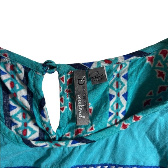 New Directions Teal and Navy Striped Tank Top Size small bohemian sleeveless top - Picture 4 of 8